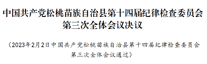 中国共产党松桃苗族自治县第十四届纪律检查委员会第三次全体会议决议